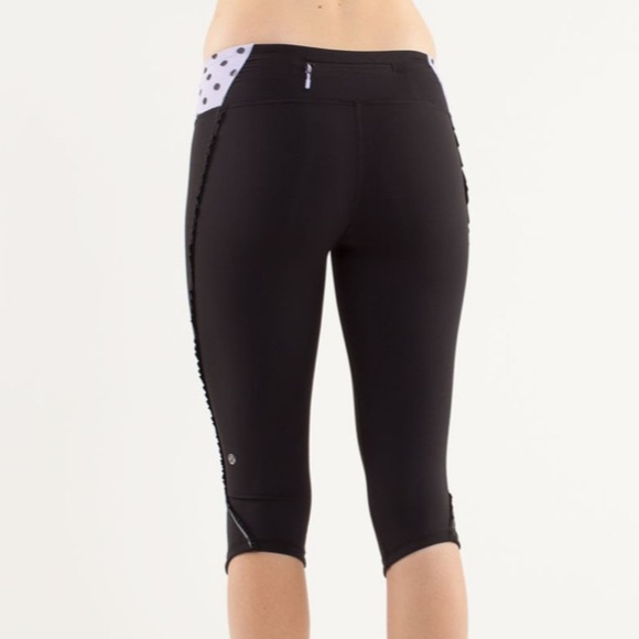 Lululemon Fast And Free Crop - Black / High Noon Dot Lilac - Picture 1 of 13